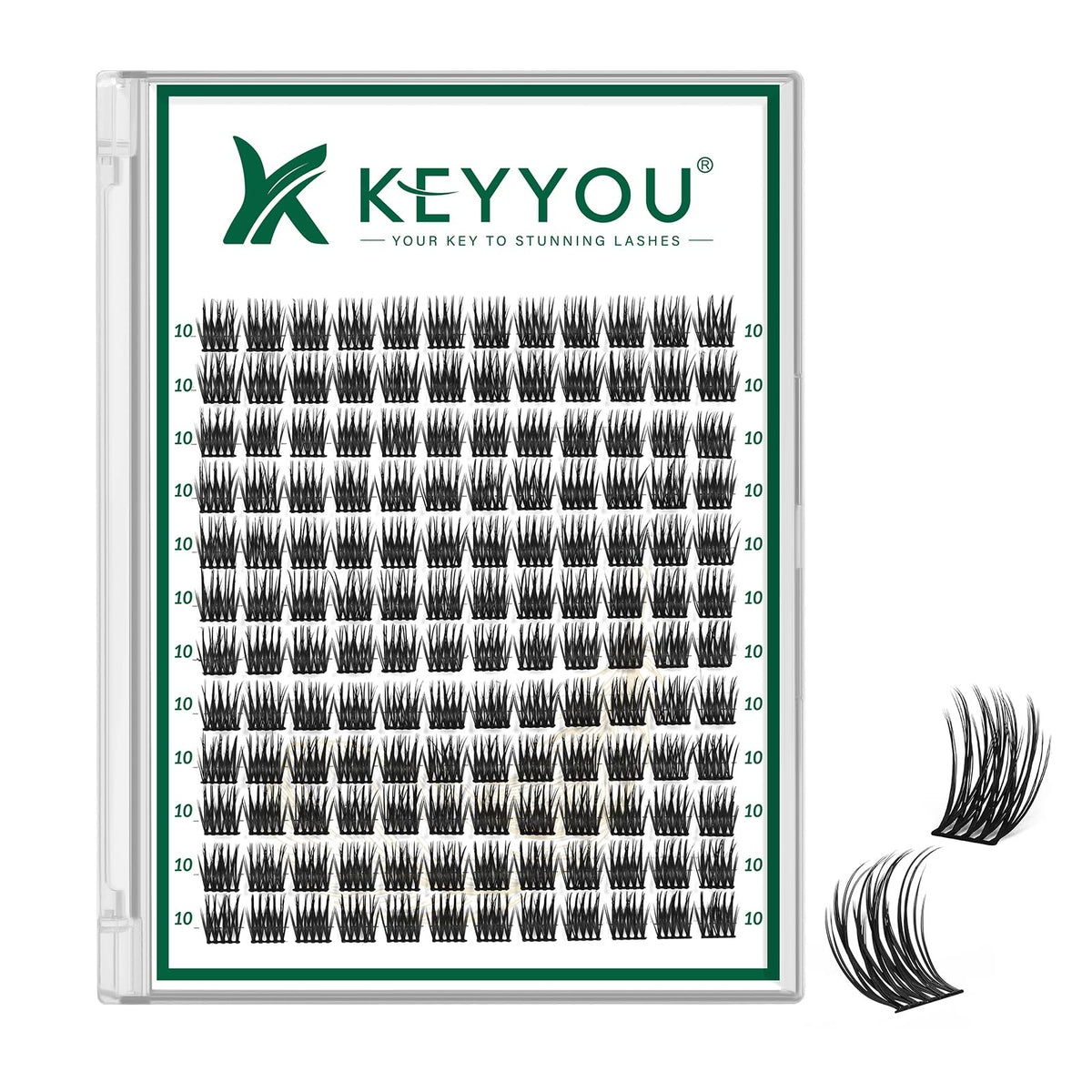 KEYYOU Lash Clusters 144pcs D Curl 10mm front view