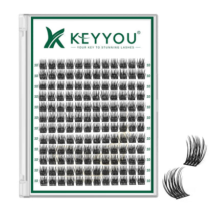 KEYYOU Lash Clusters 144pcs D Curl 10mm front view