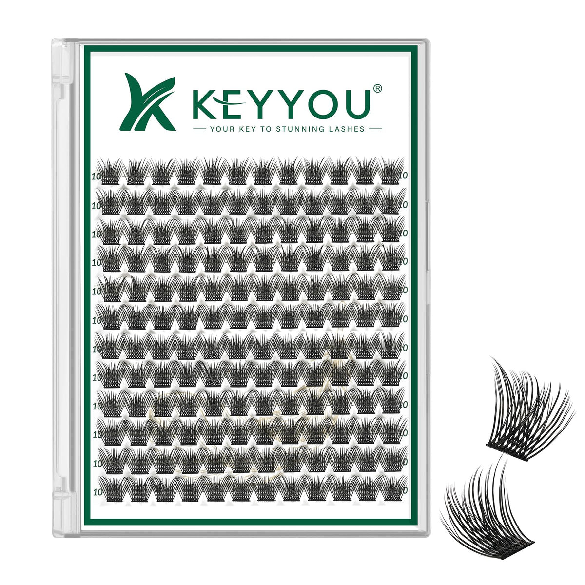 KEYYOU Lash Clusters 144pcs D Curl 10mm front view