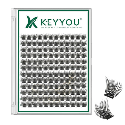 KEYYOU Lash Clusters 144pcs D Curl 10mm front view