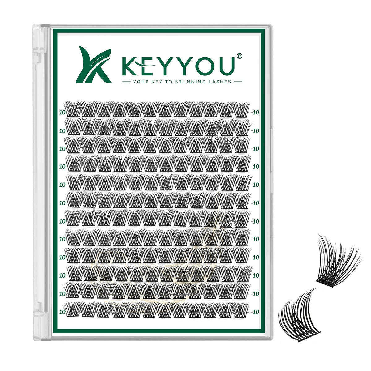 KEYYOU Lash Clusters 144pcs D Curl 10mm front view