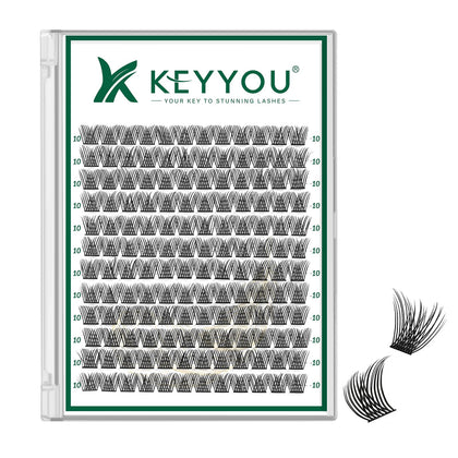 KEYYOU Lash Clusters 144pcs D Curl 10mm front view