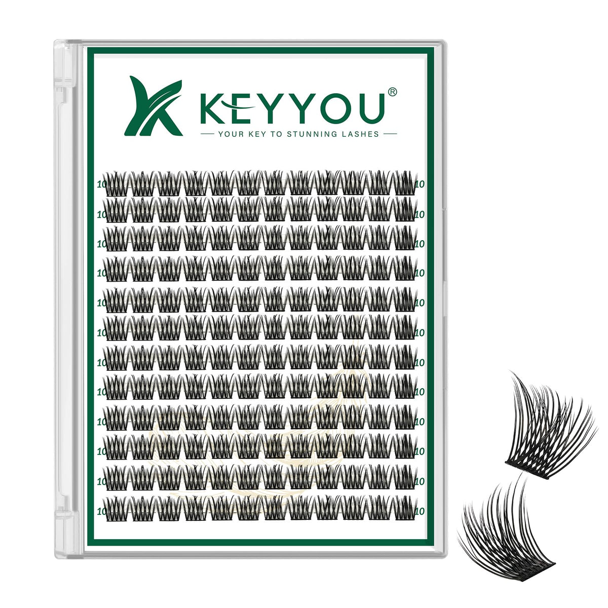 KEYYOU Lash Clusters 144pcs D Curl 10mm front view