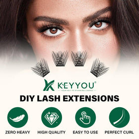 KEYYOU Lash Clusters 144pcs D Curl 10mm side view