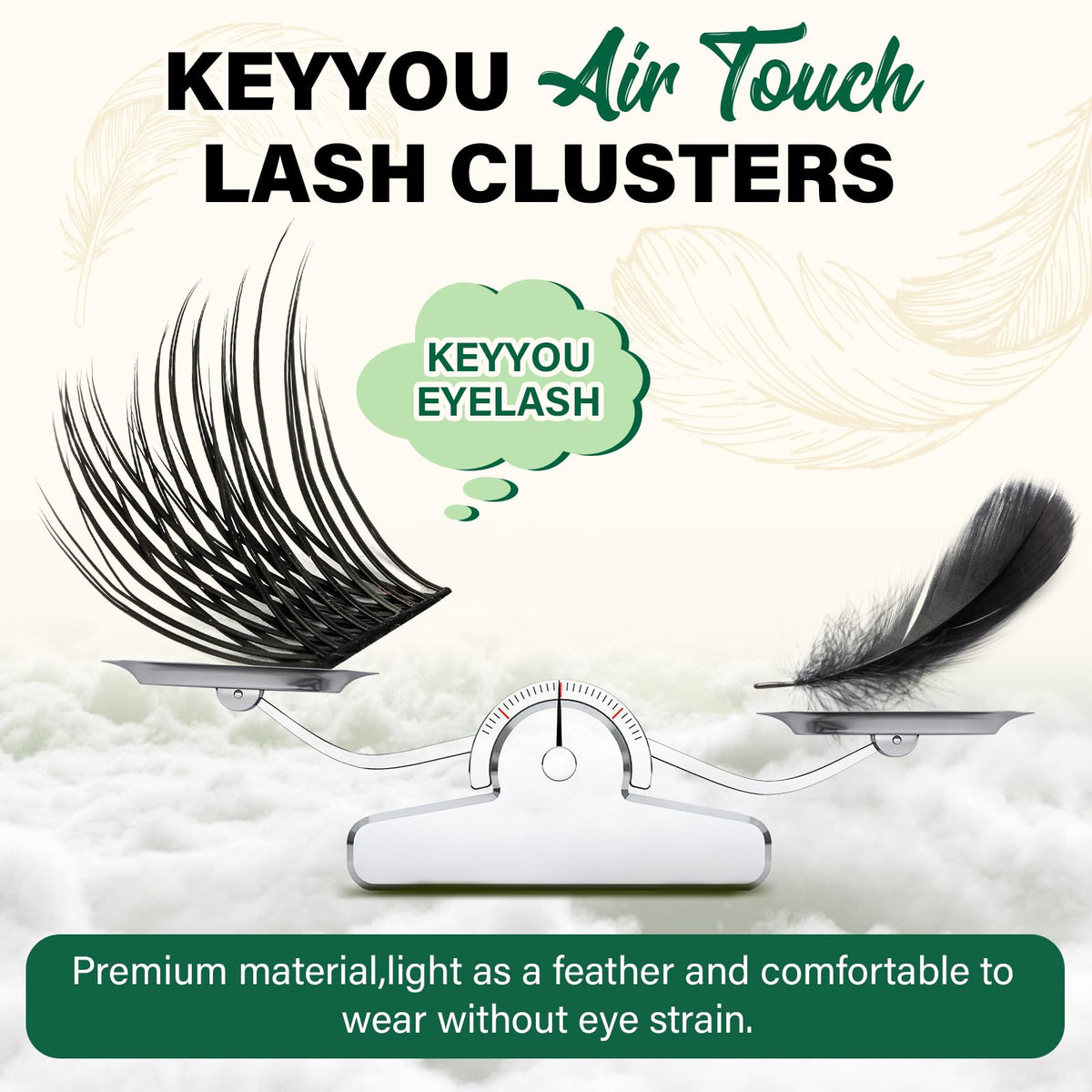 KEYYOU Lash Clusters 144pcs D Curl 10mm side view