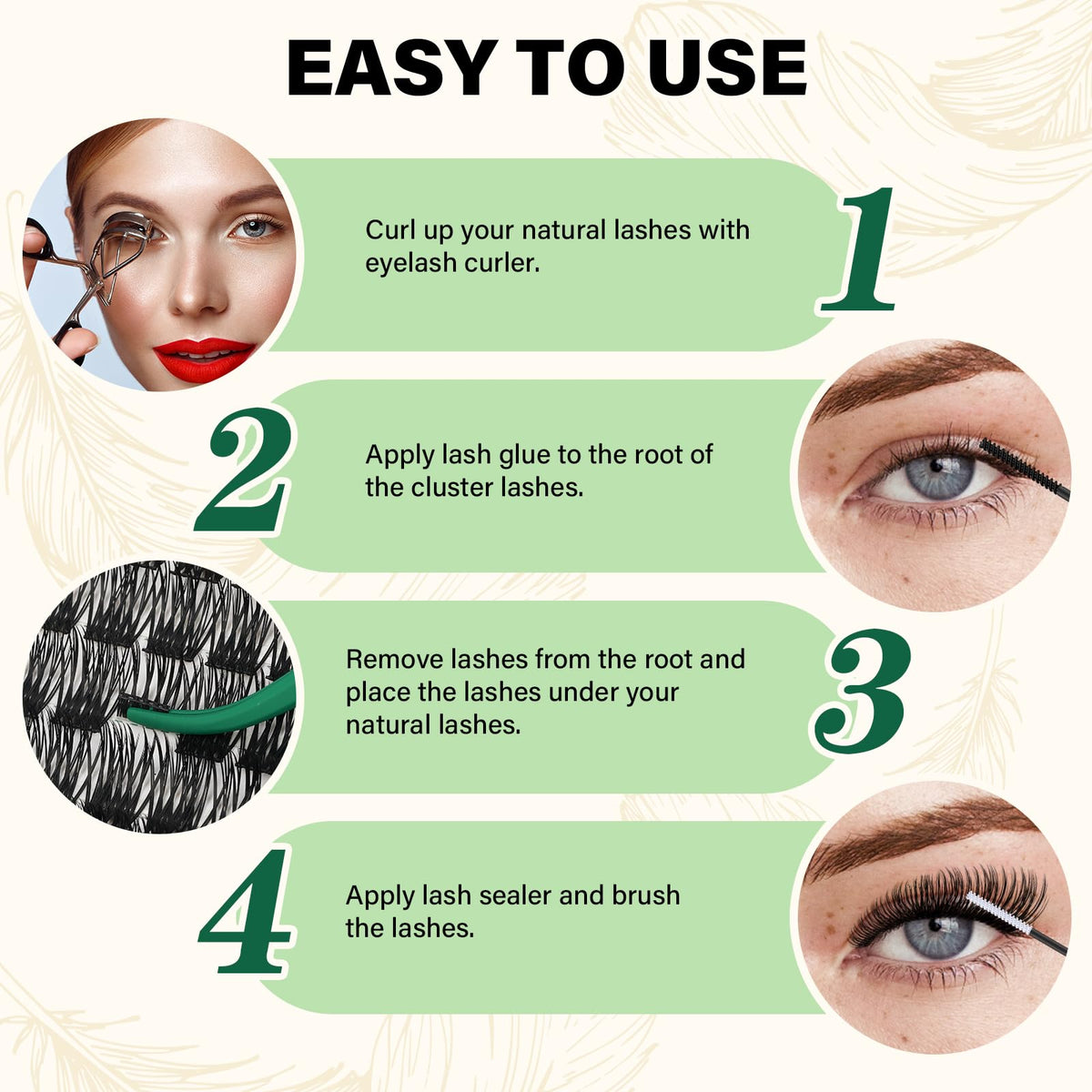 KEYYOU Lash Clusters 144pcs D Curl 10mm with tools