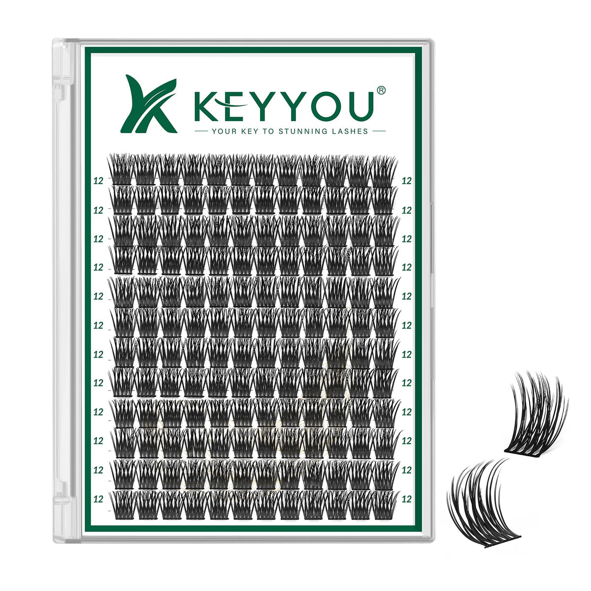 KEYYOU Lash Clusters 144pcs D Curl 12mm front view