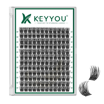 KEYYOU Lash Clusters 144pcs D Curl 12mm front view