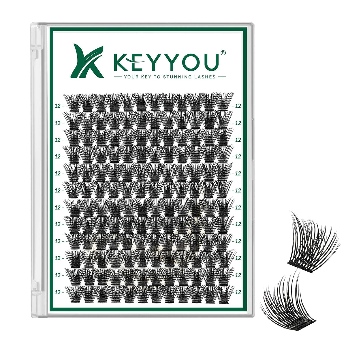KEYYOU Lash Clusters 144pcs D Curl 12mm front view