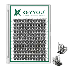 KEYYOU Lash Clusters 144pcs D Curl 12mm front view