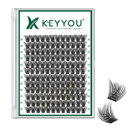 KEYYOU Lash Clusters 144pcs D Curl 12mm front view