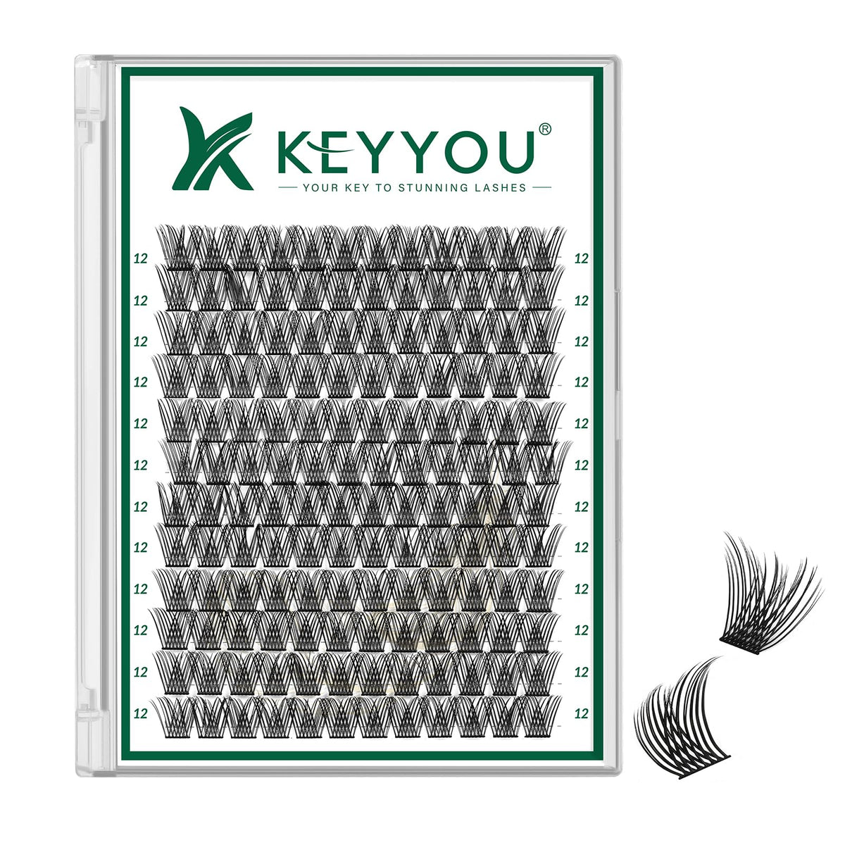 KEYYOU Lash Clusters 144pcs D Curl 12mm front view