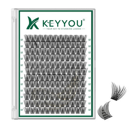 KEYYOU Lash Clusters 144pcs D Curl 12mm front view