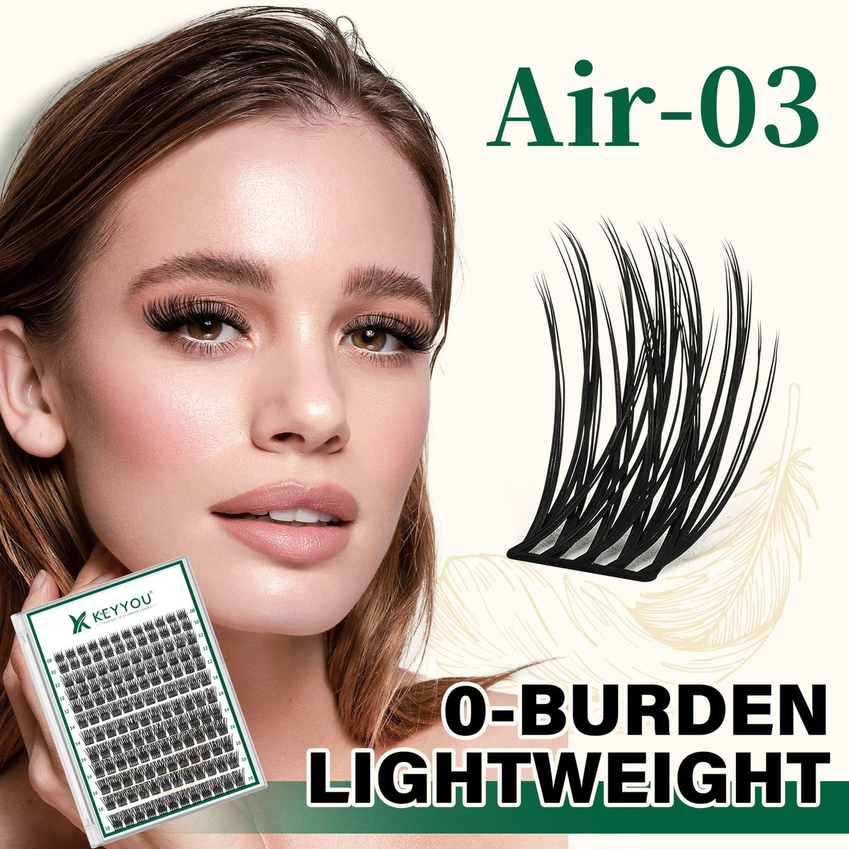 KEYYOU Lash Clusters 144pcs D Curl 12mm packaging