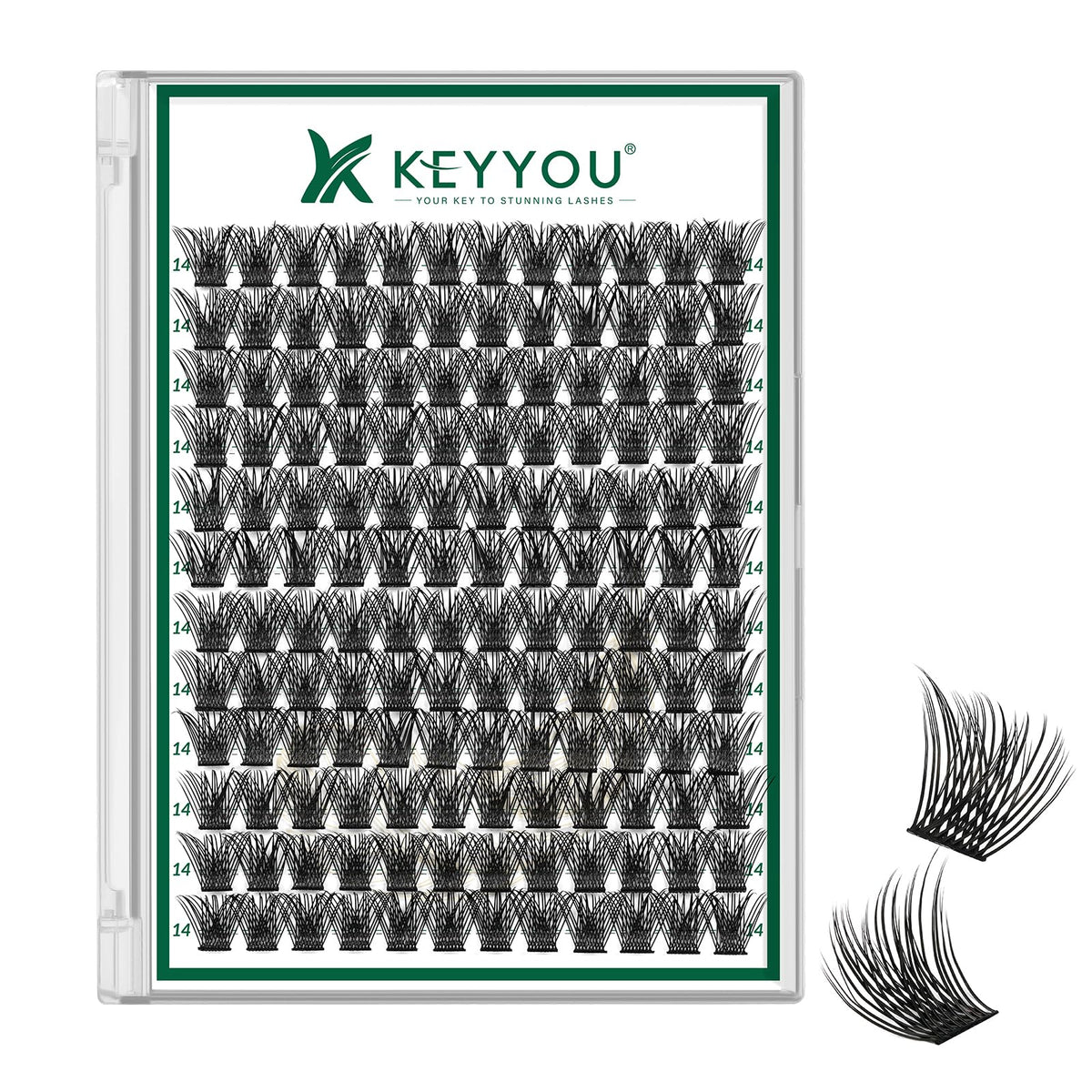 KEYYOU Lash Clusters 144pcs D Curl 14mm front view