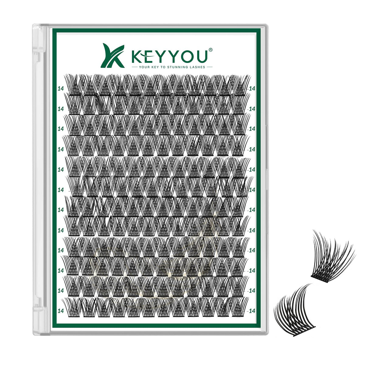 KEYYOU Lash Clusters 144pcs D Curl 14mm front view