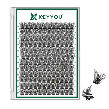 KEYYOU Lash Clusters 144pcs D Curl 14mm front view