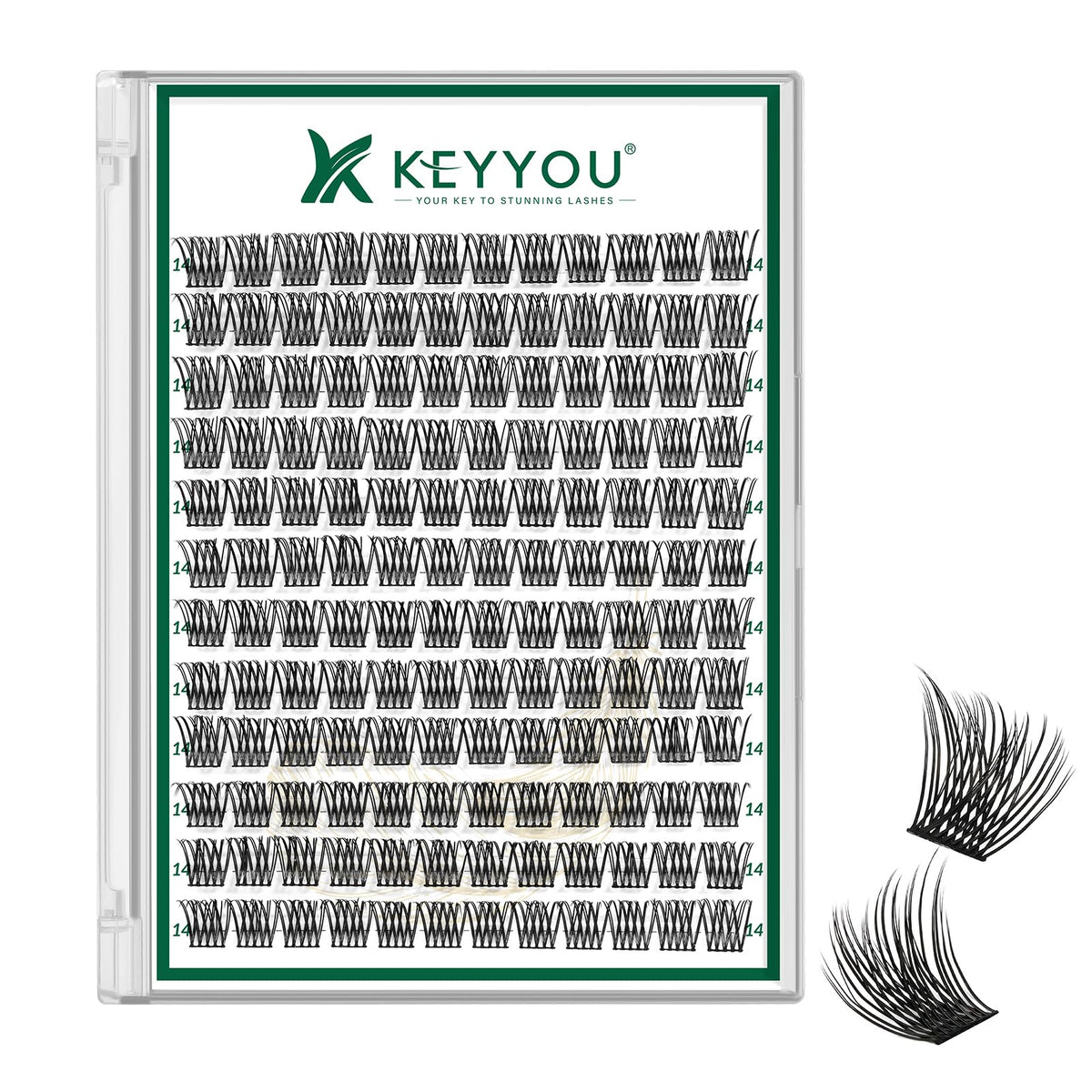 KEYYOU Lash Clusters 144pcs D Curl 14mm front view