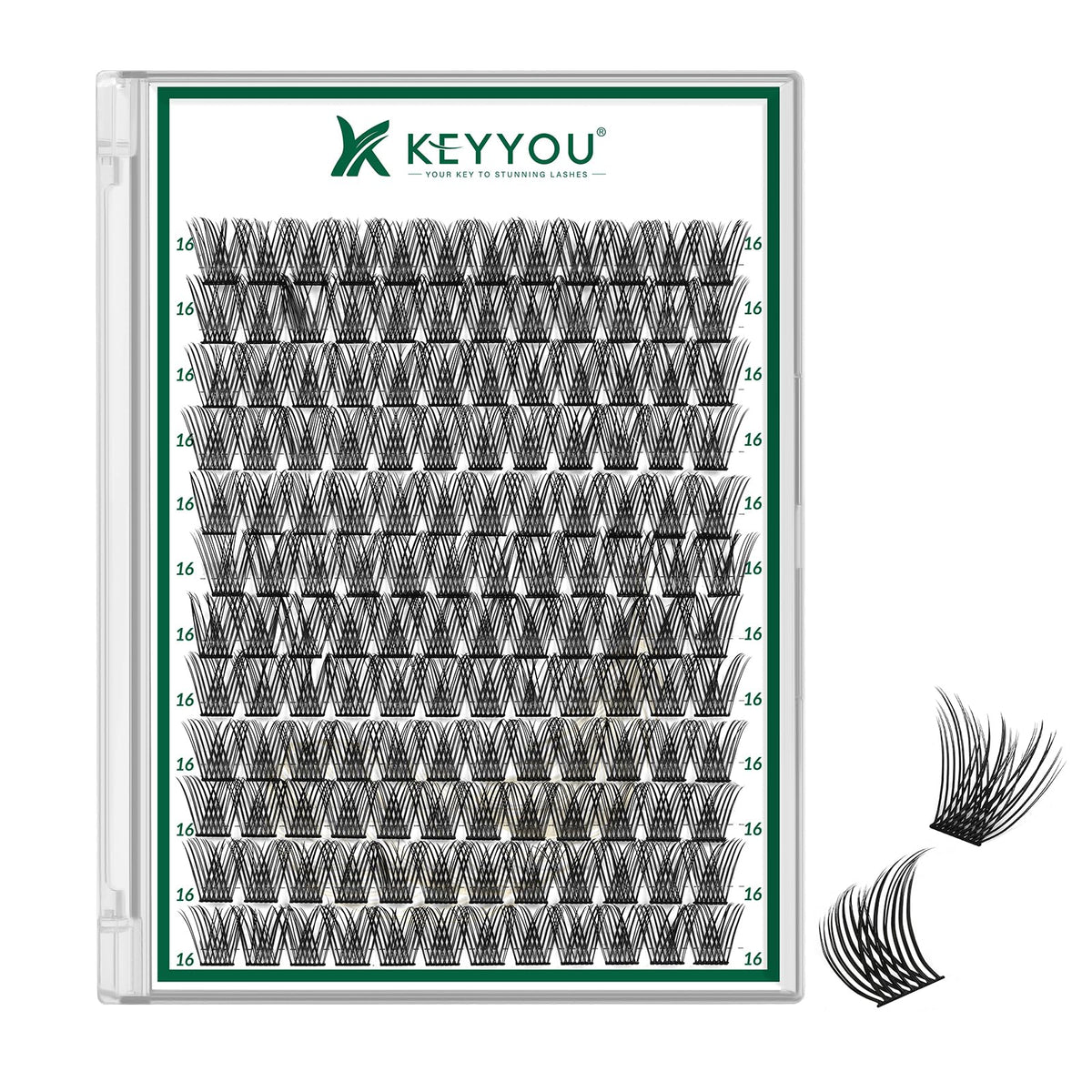 KEYYOU Lash Clusters 144pcs D Curl 16mm front view
