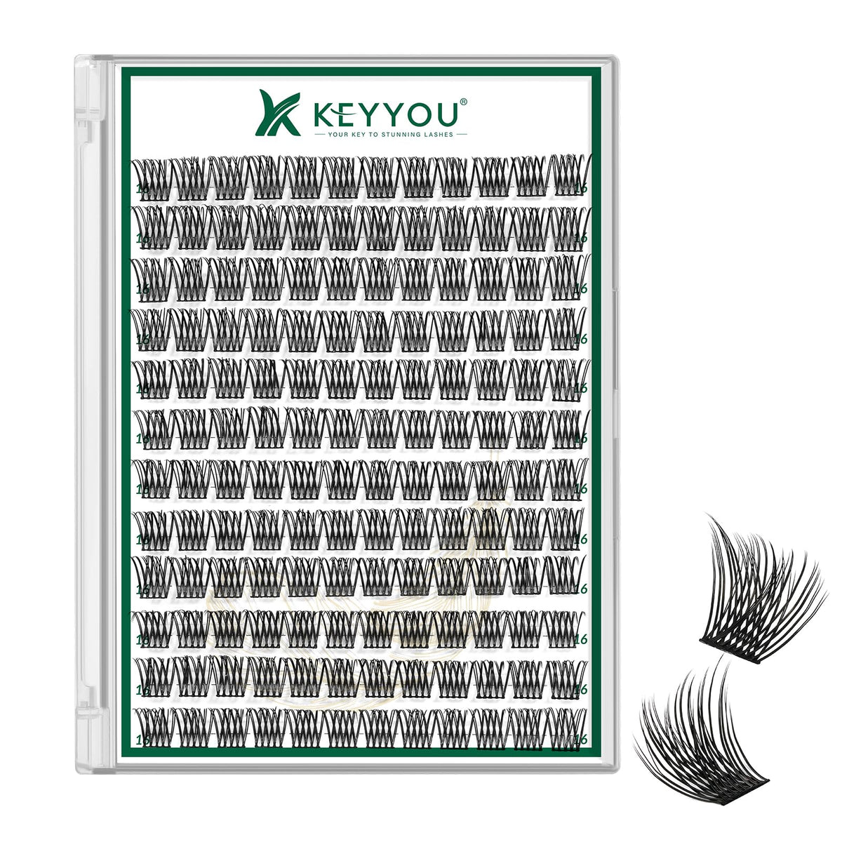 KEYYOU Lash Clusters 144pcs D Curl 16mm front view