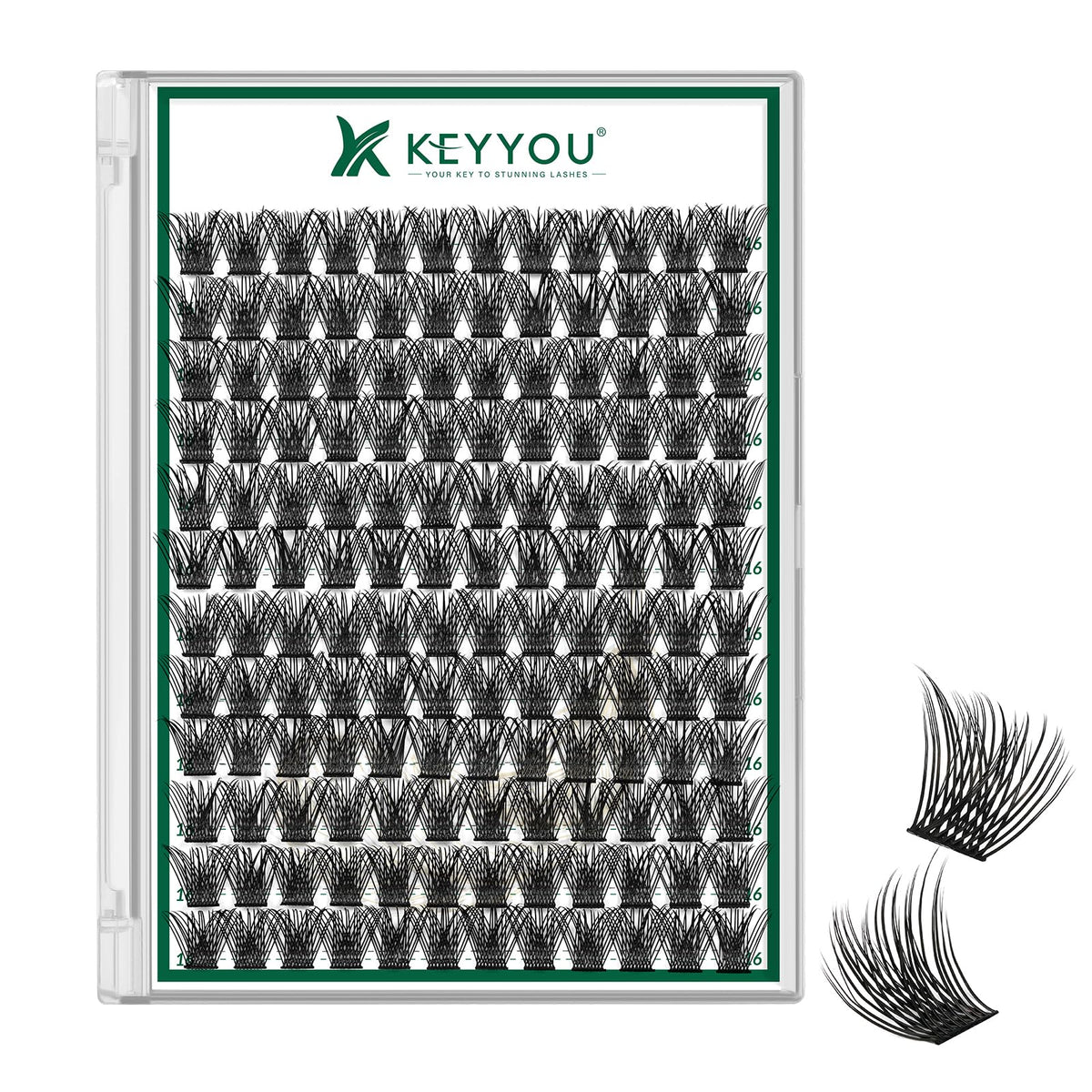KEYYOU Lash Clusters 144pcs D Curl 16mm front view
