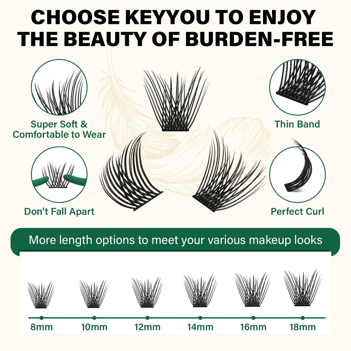 KEYYOU Lash Clusters 144pcs D Curl 18mm application