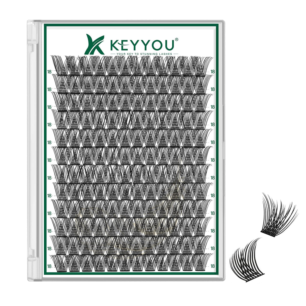 KEYYOU Lash Clusters 144pcs D Curl 18mm front view