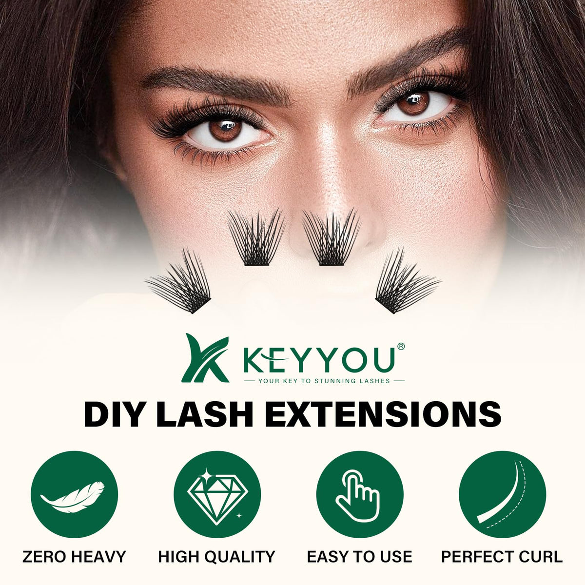 KEYYOU Lash Clusters 144pcs D Curl 18mm side view