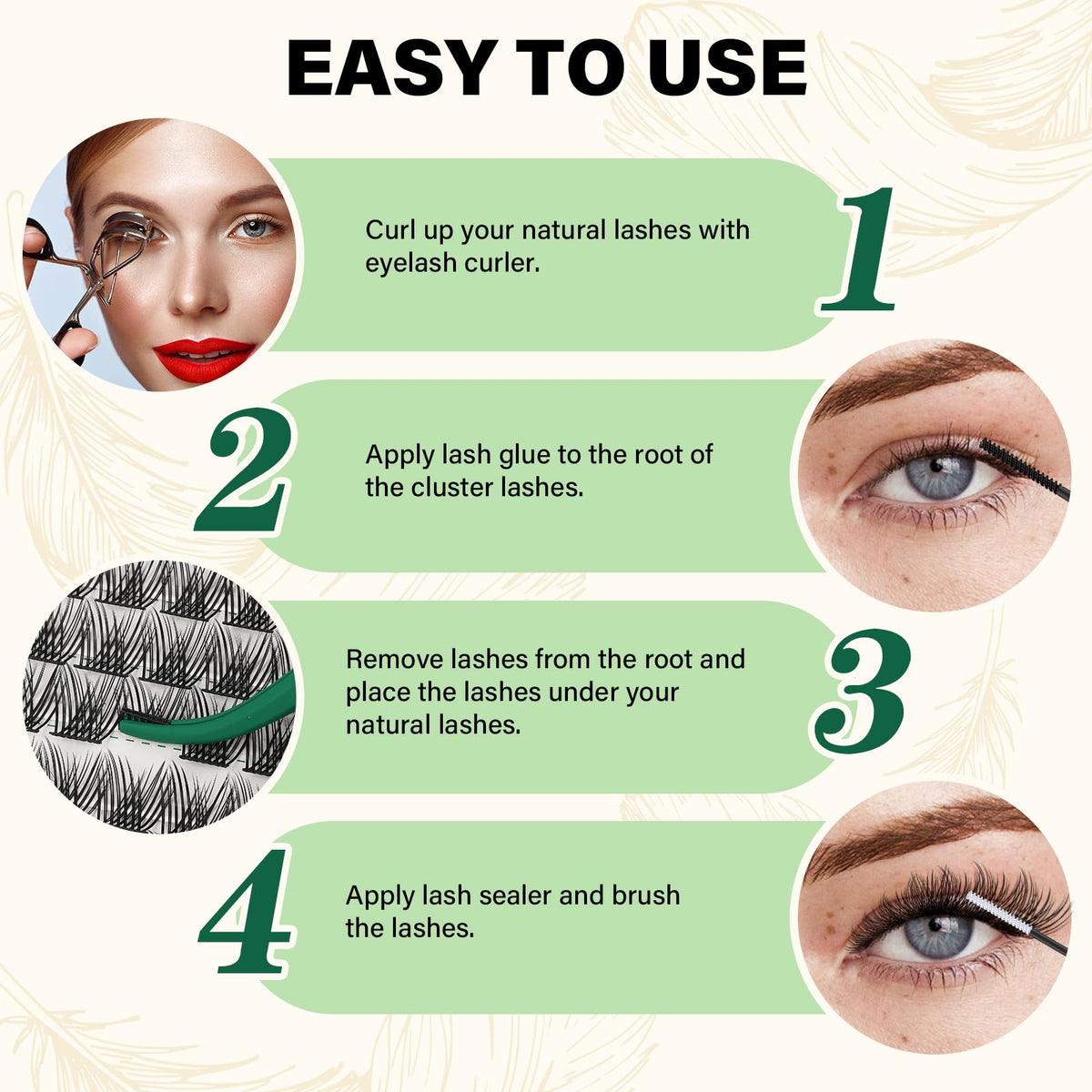 KEYYOU Lash Clusters 144pcs D Curl 18mm texture detail