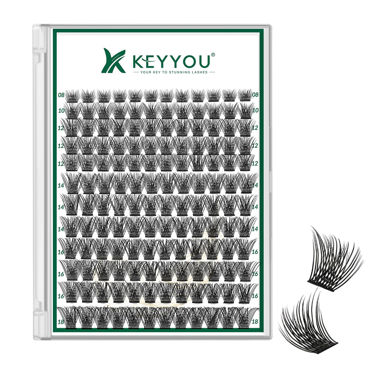 KEYYOU Lash Clusters 144pcs D Curl 8-18MIX front view
