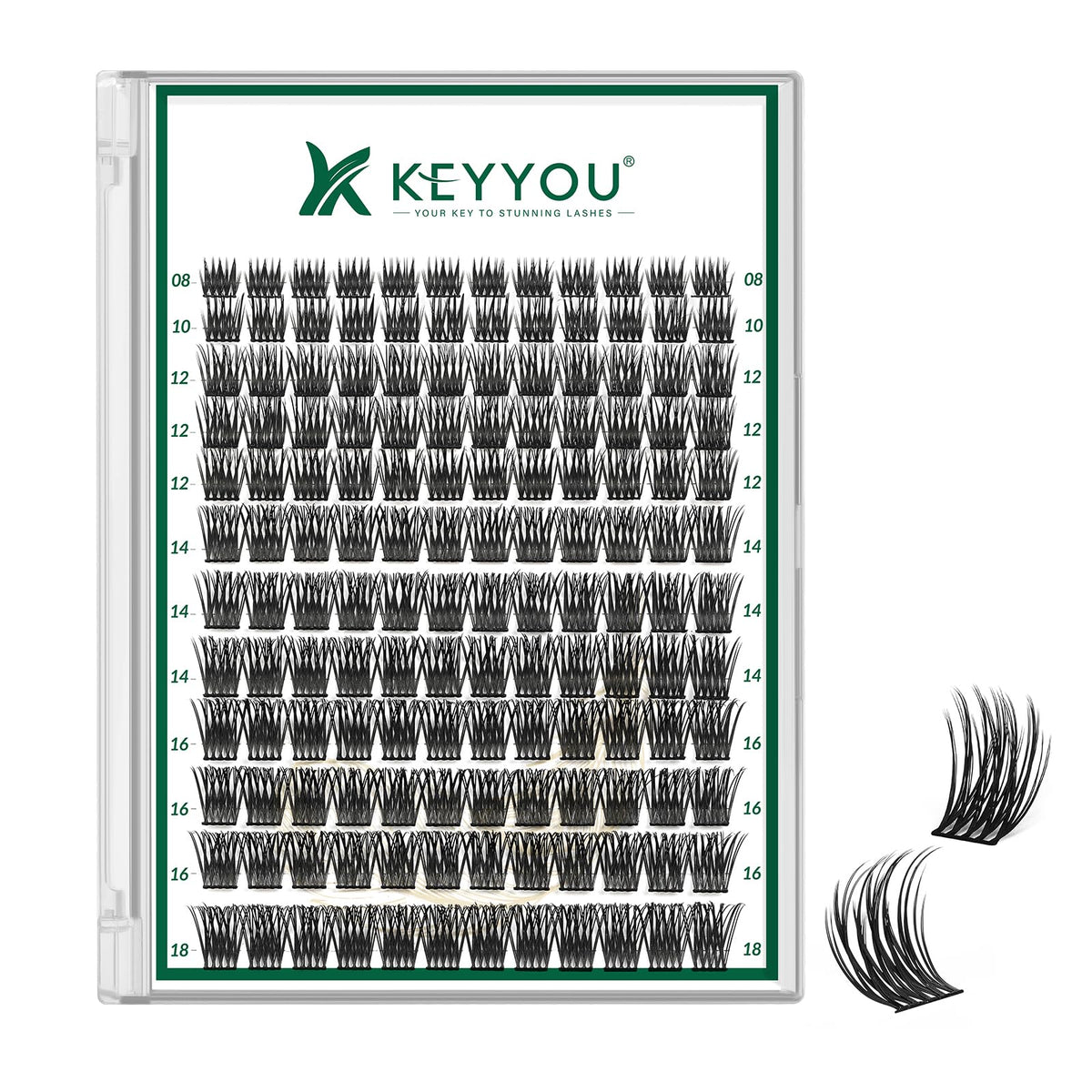KEYYOU Lash Clusters 144pcs D Curl 8-18MIX front view