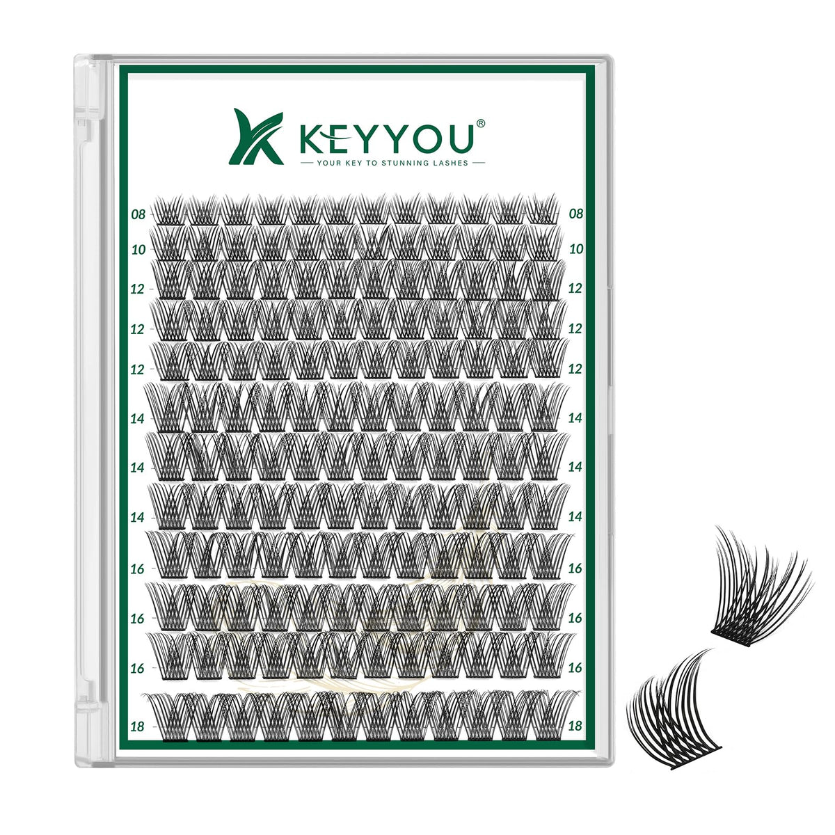 KEYYOU Lash Clusters 144pcs D Curl 8-18MIX front view