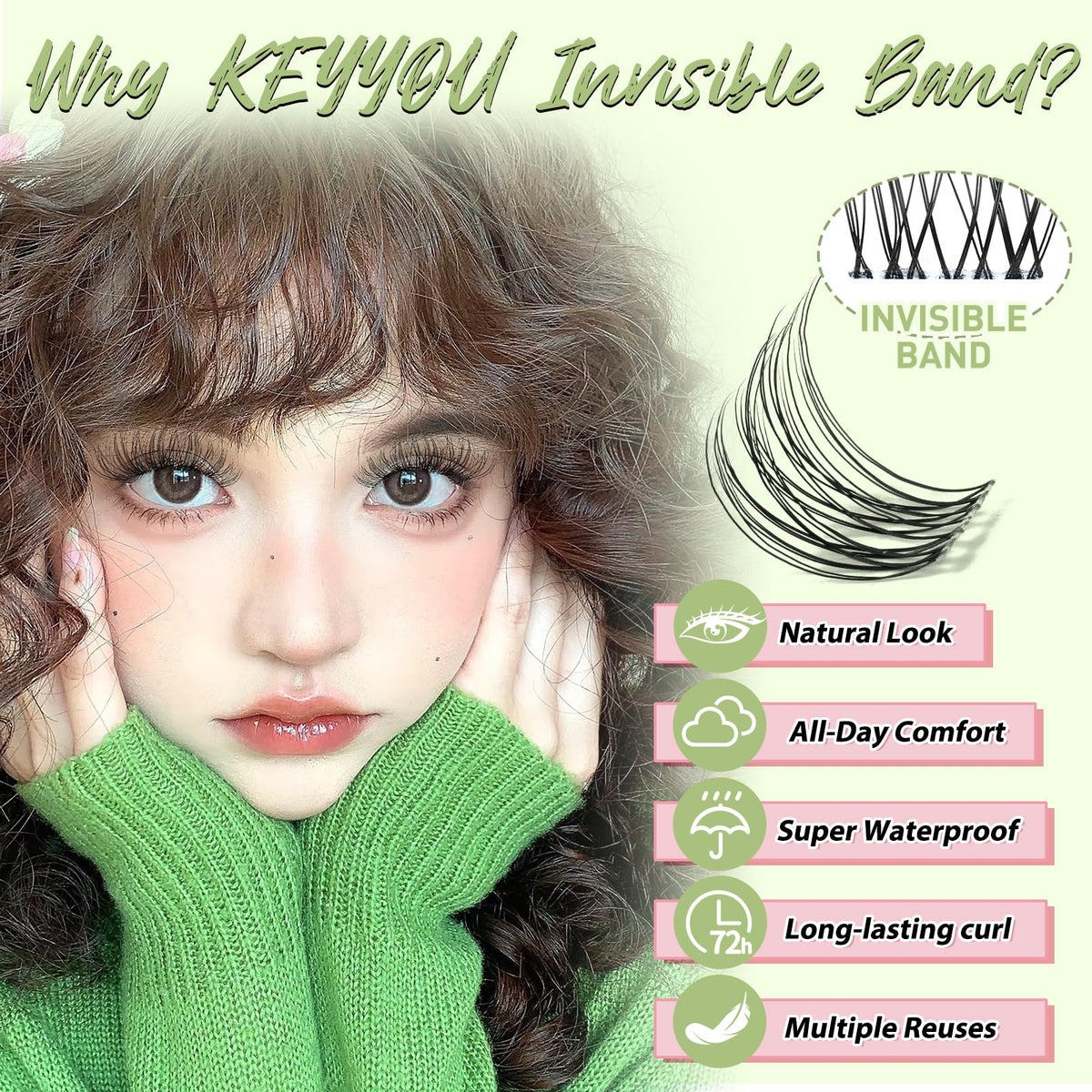 KEYYOU lash clusters applied on model's eyes
