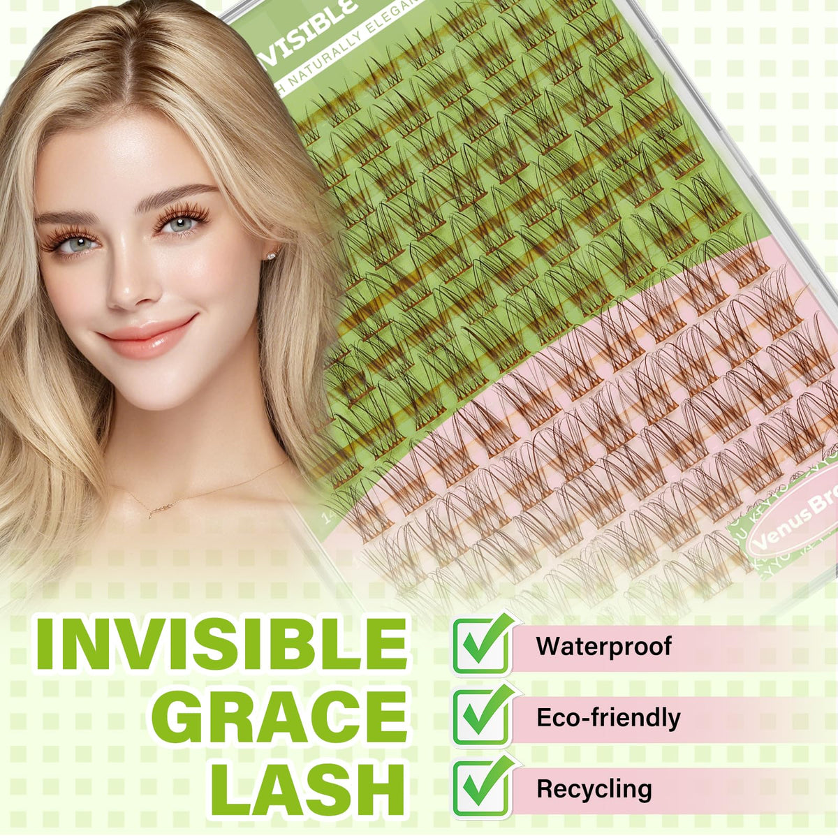 KEYYOU lash clusters applied on model's eyes