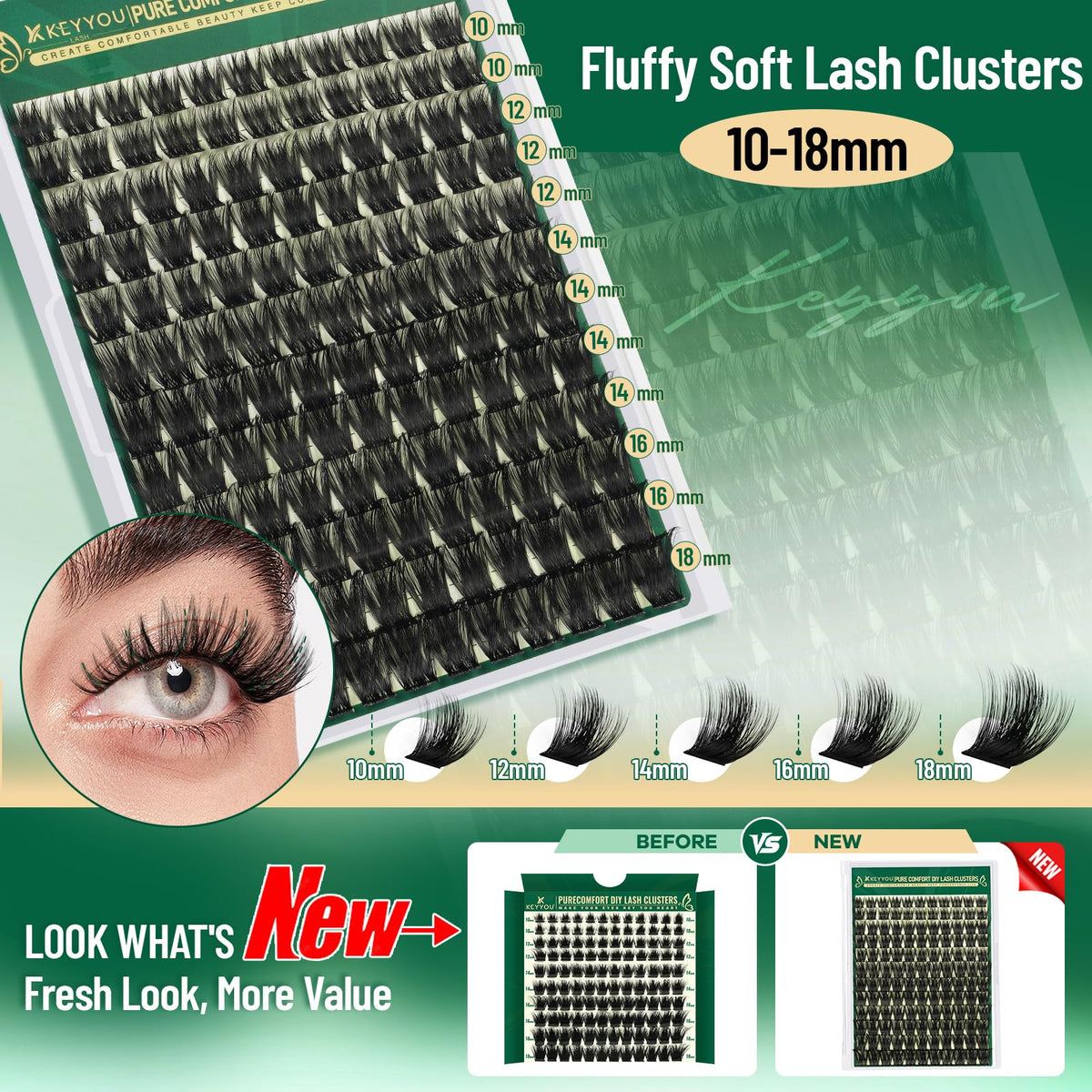 KEYYOU lash clusters applied on model's eyes