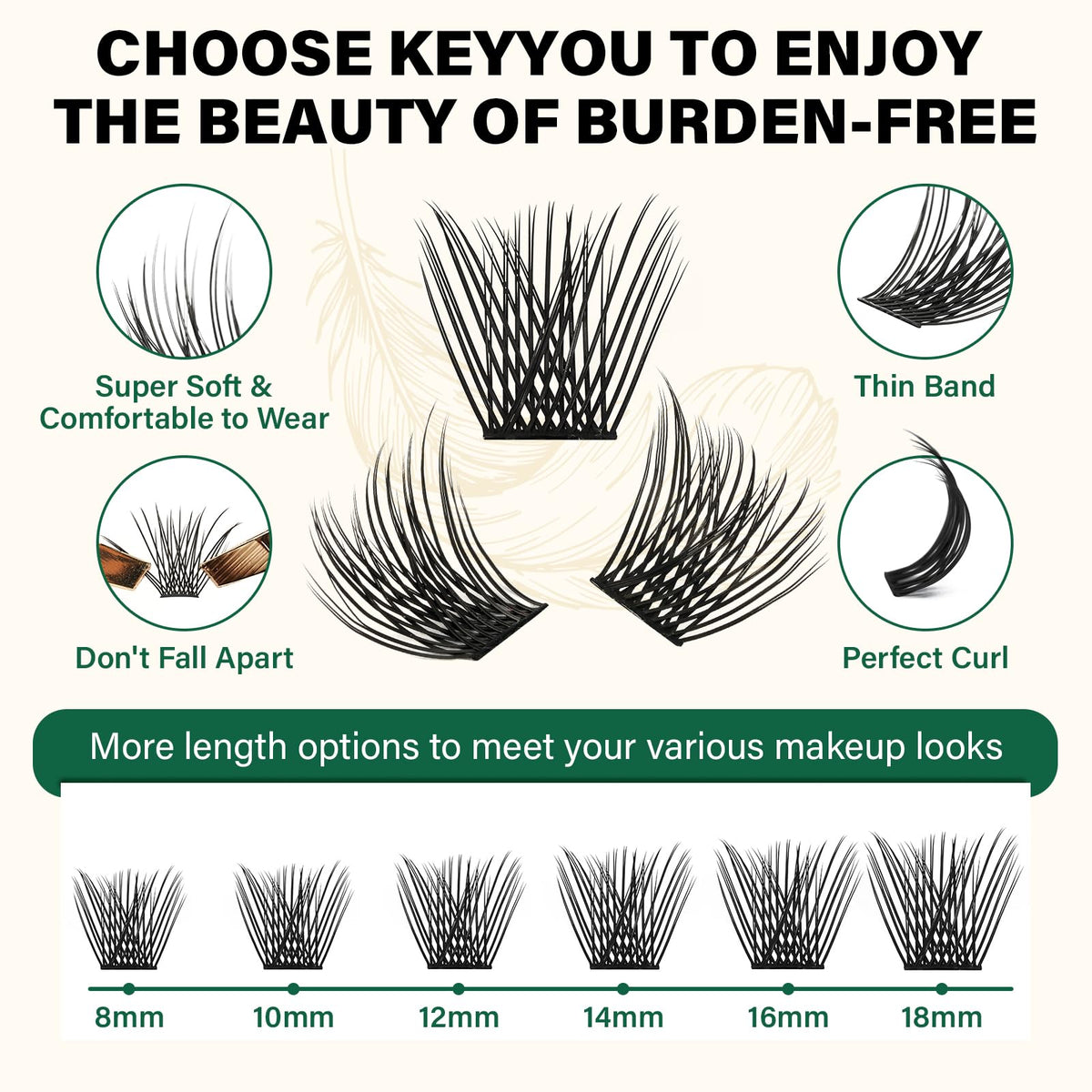 KEYYOU Lash Clusters D Curl 14mm side view