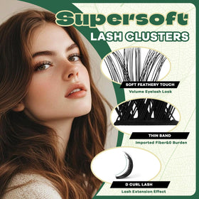 KEYYOU Lash Clusters D Curl 60D side view showcasing cluster lengths