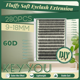 KEYYOU Lash Clusters D Curl 60D with a model applying lashes
