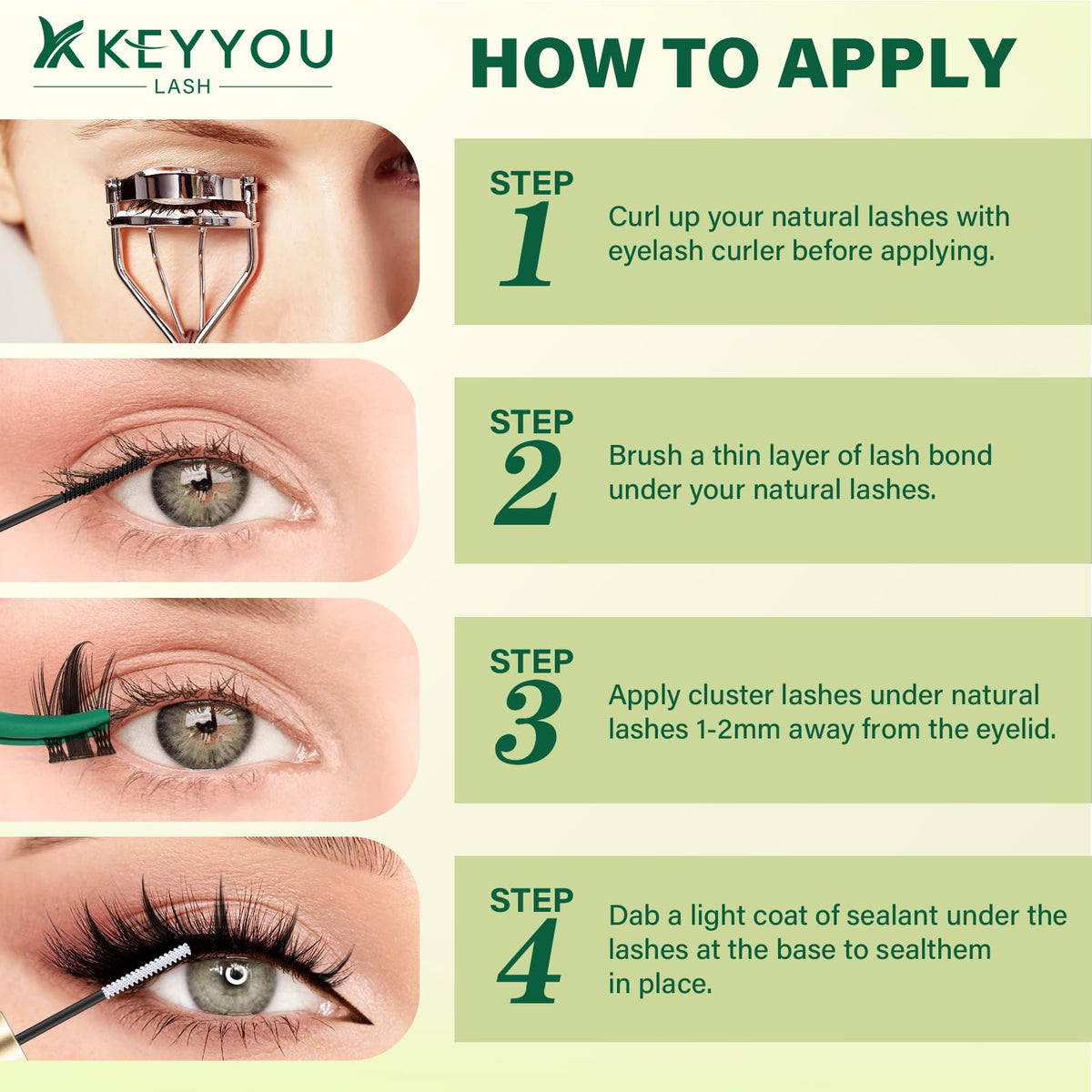 KEYYOU lash clusters displayed on a beauty table