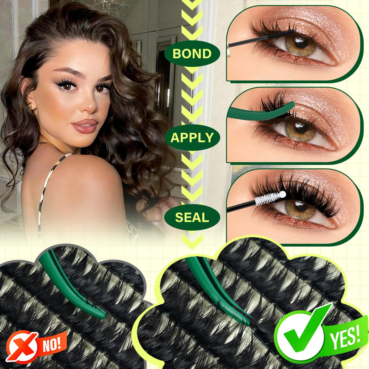 KEYYOU lash clusters displayed with tools on a flat surface