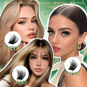 KEYYOU lash clusters in a tray showing different lengths