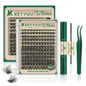 KEYYOU Lash Clusters Kit 144pcs with bond and seal