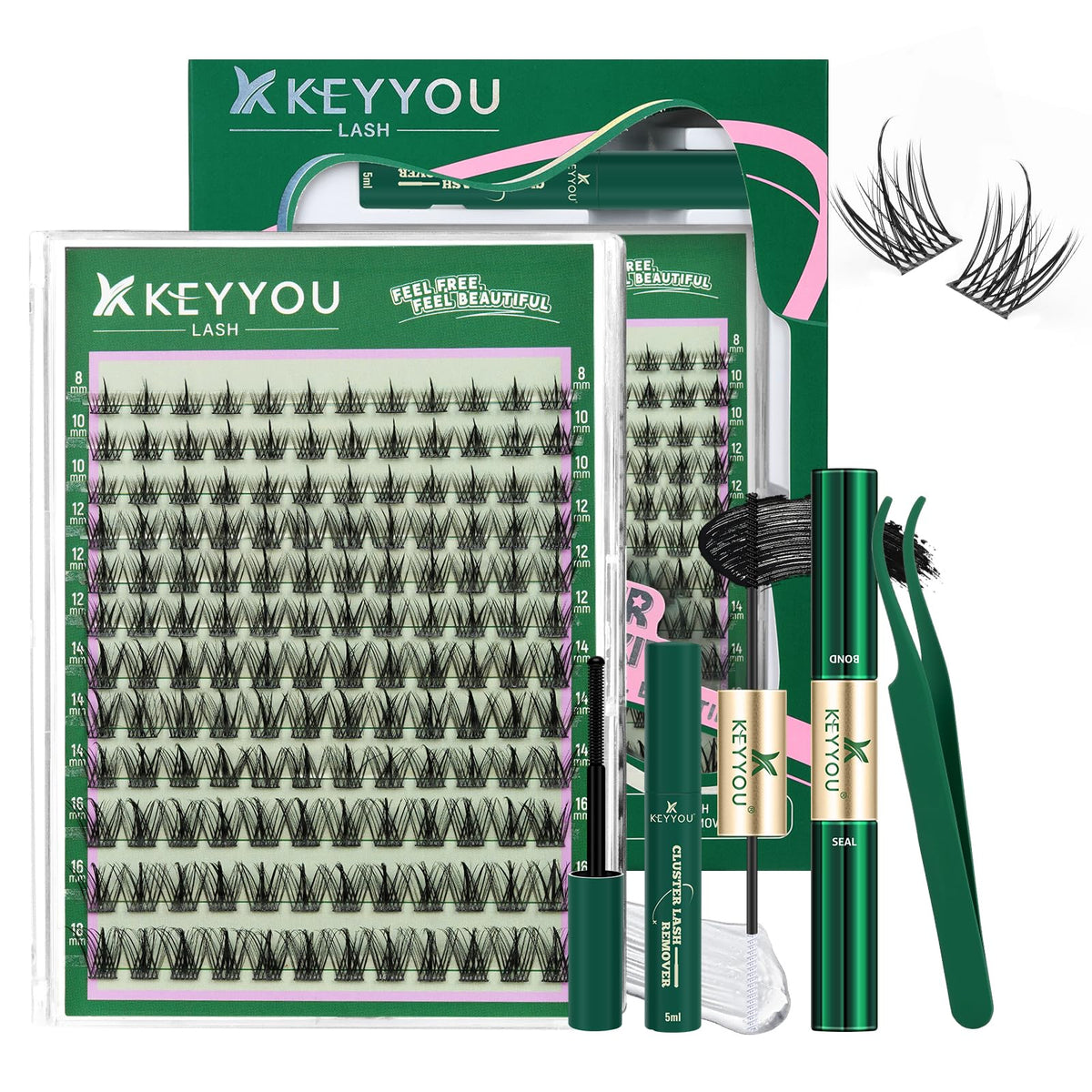 KEYYOU Lash Clusters Kit 144pcs with mixed lengths 8-18mm