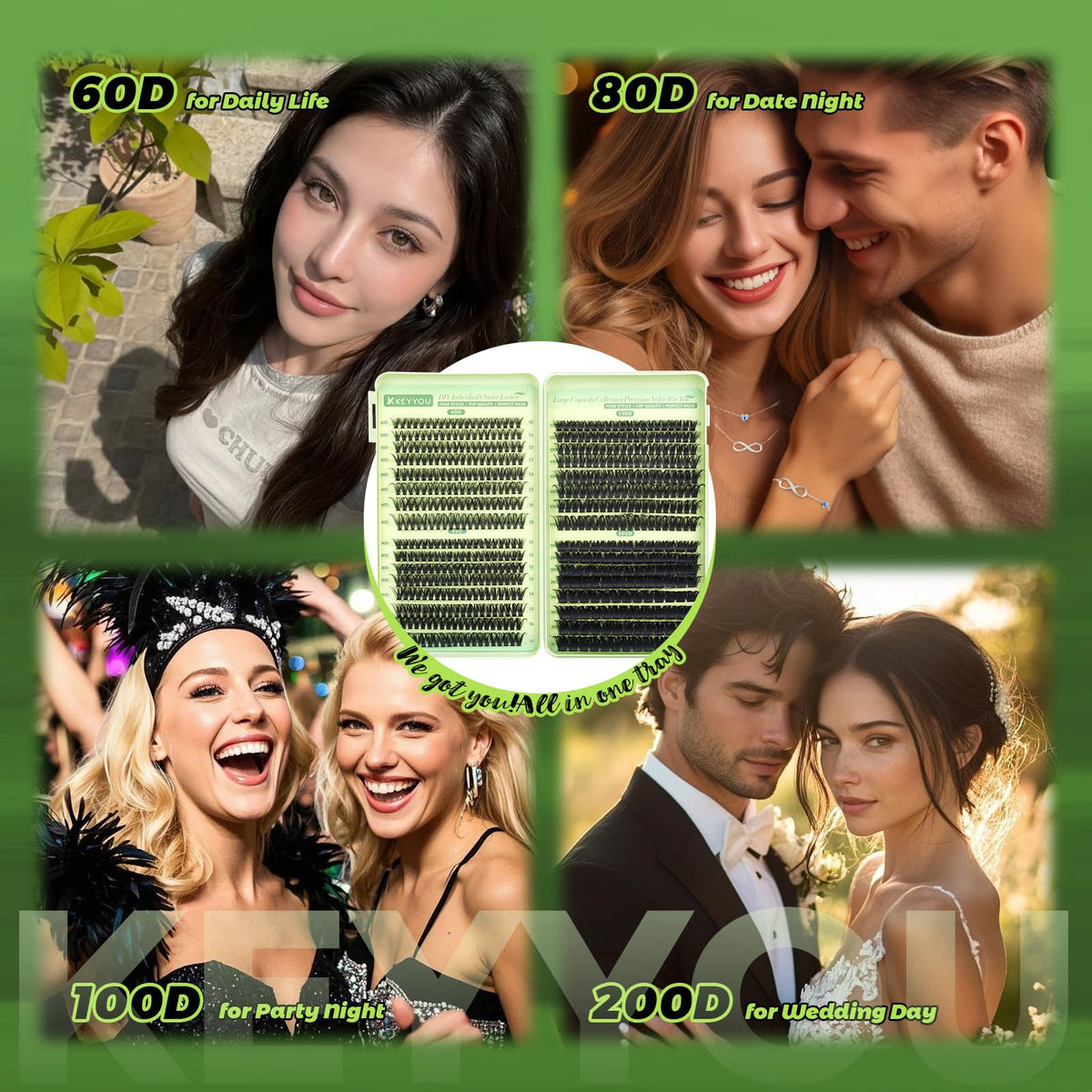 KEYYOU Lash Clusters Kit 584 PCS packaging front view