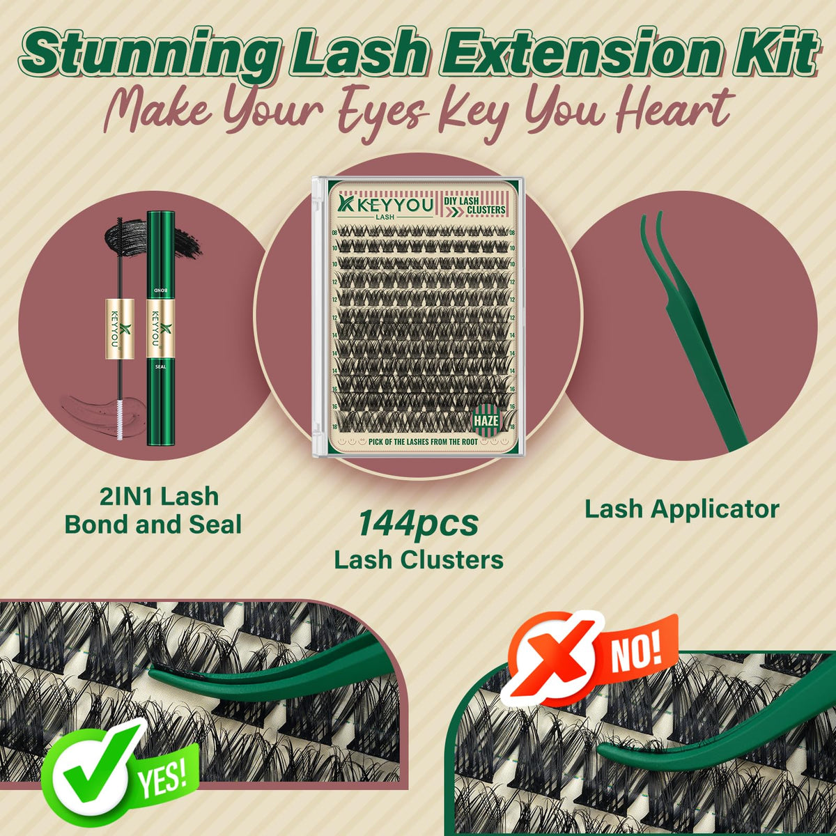 KEYYOU Lash Clusters Kit components laid out