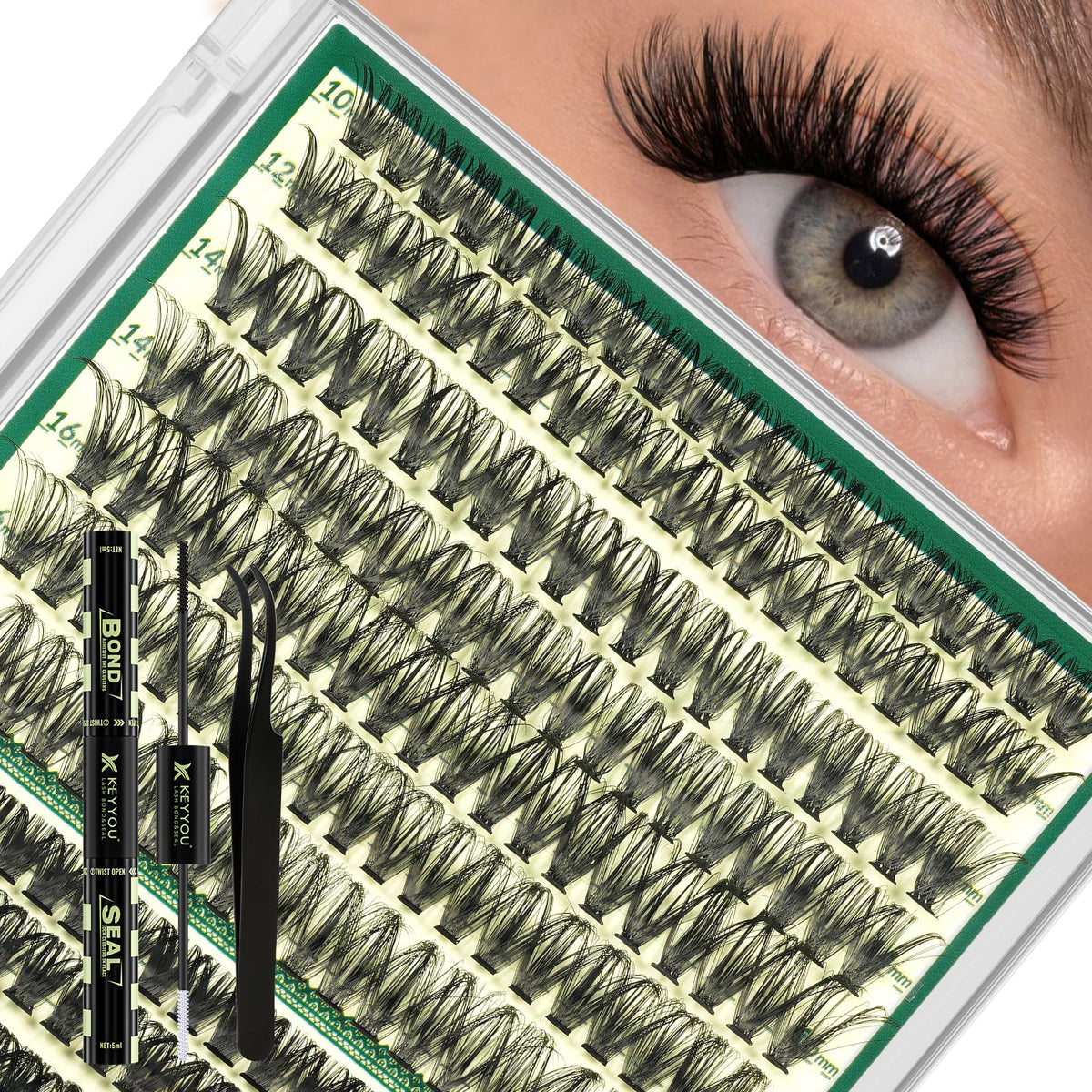 KEYYOU Lash Clusters Kit front view with 280pcs soft lashes