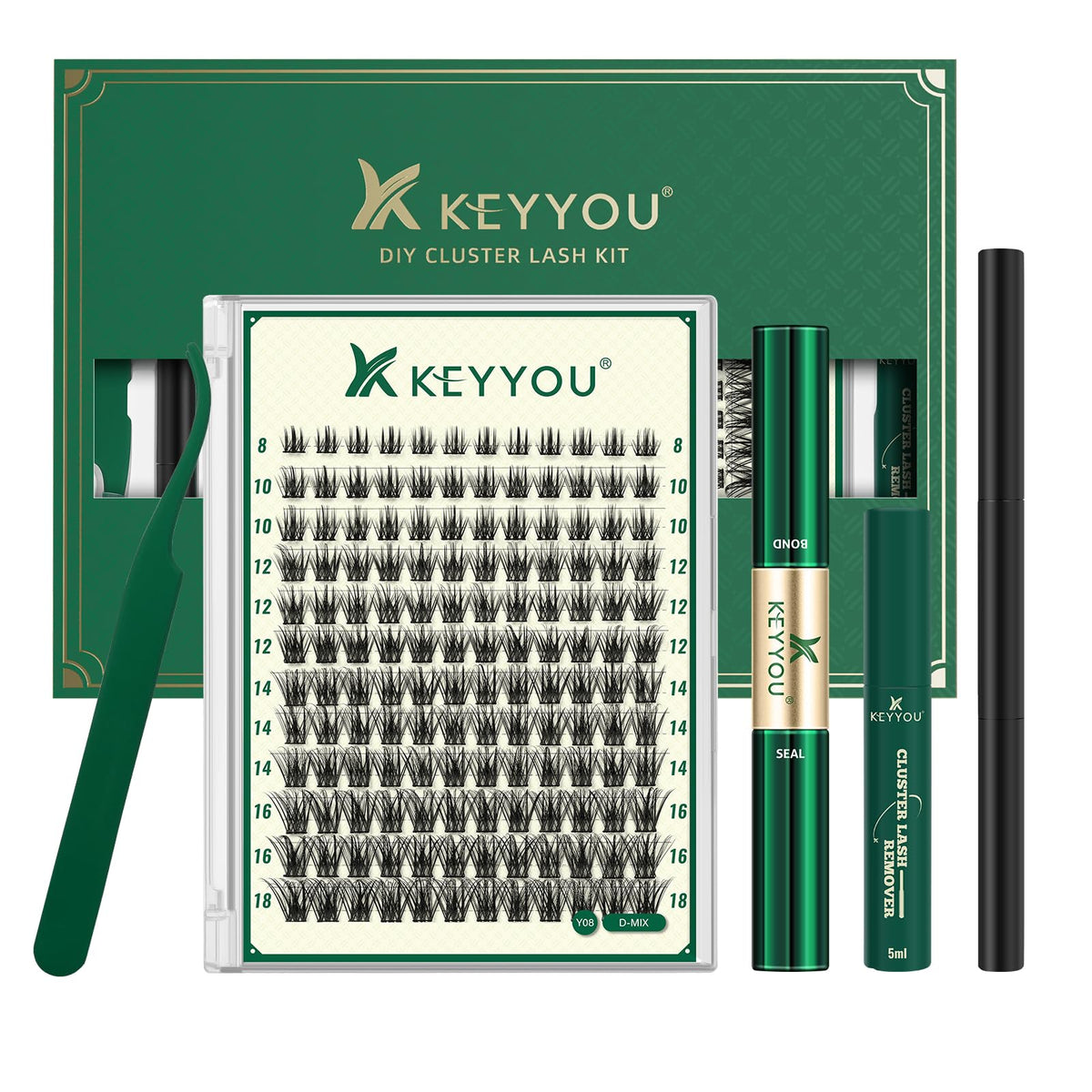 KEYYOU Lash Clusters Kit front view with all included items