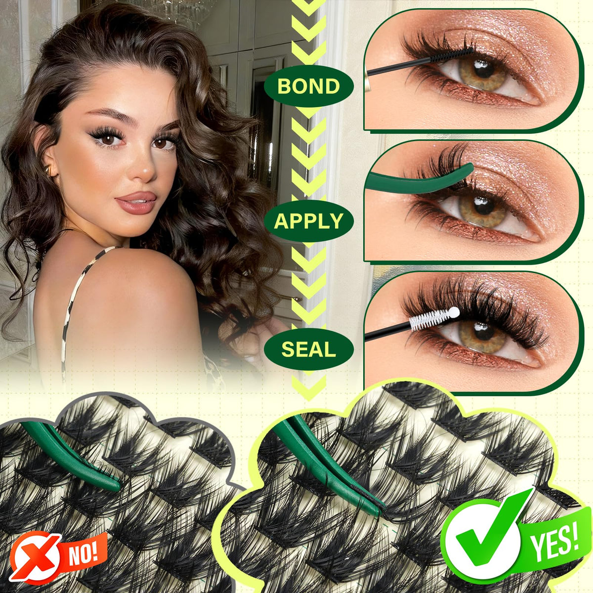 KEYYOU Lash Clusters Kit in use on a model's lashes