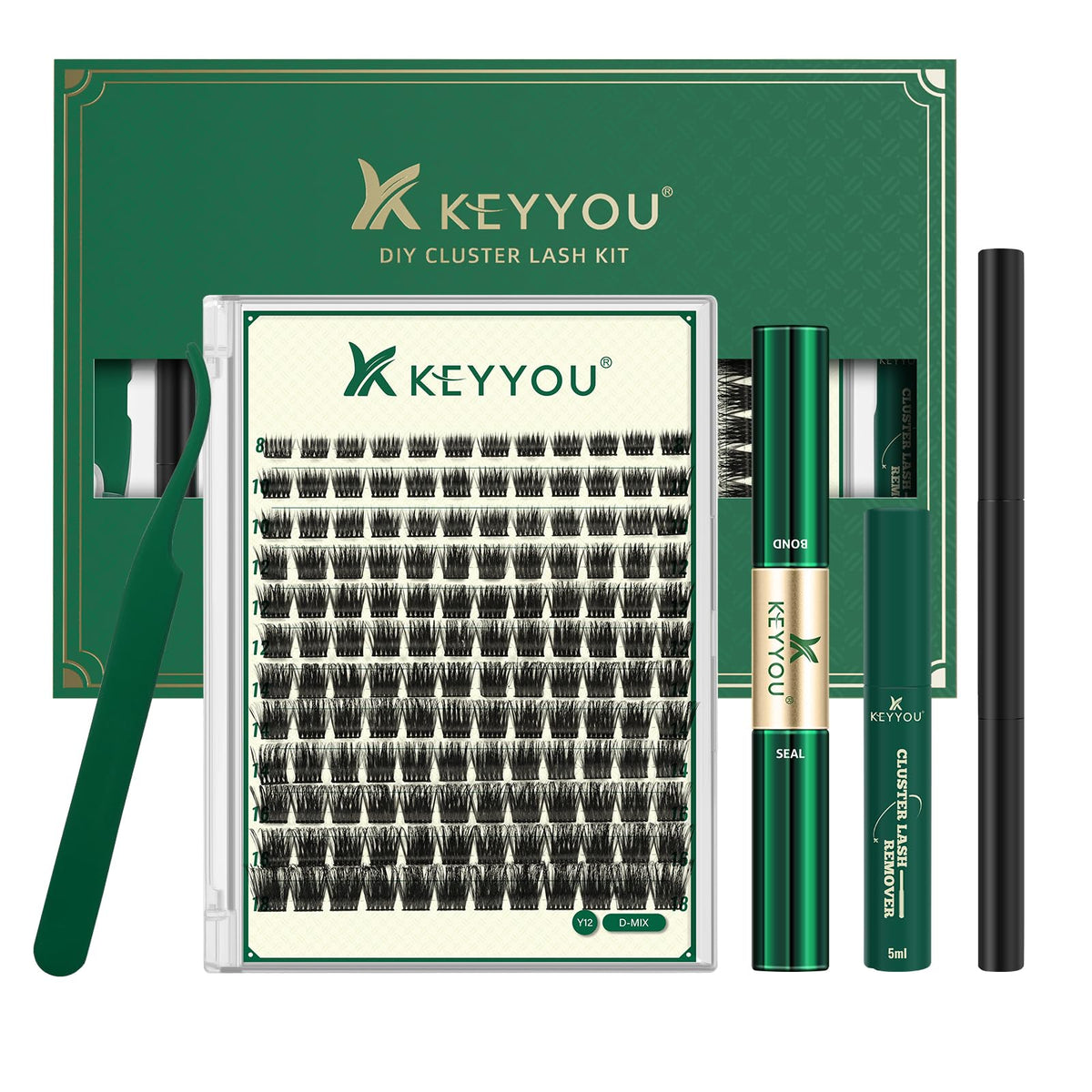 KEYYOU Lash Clusters Kit including 144 clusters and tools
