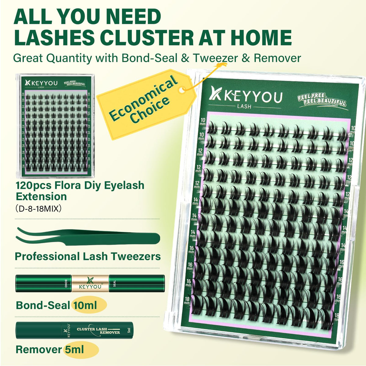 KEYYOU Lash Clusters Kit packaging with lash tweezers